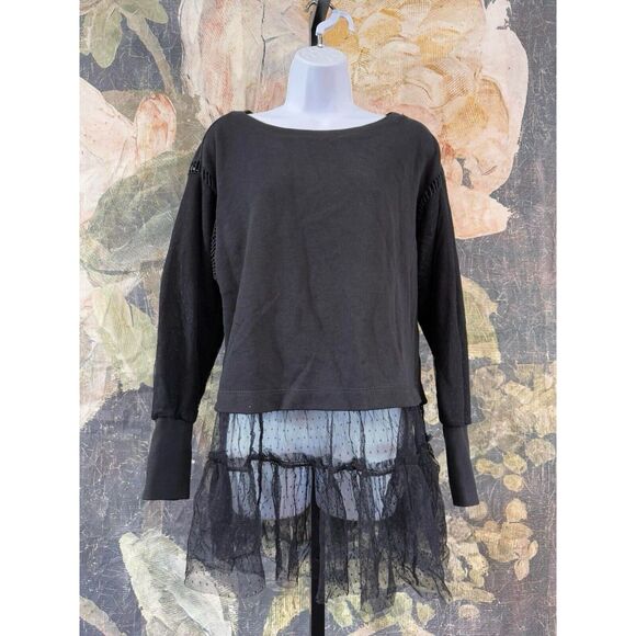 New Anthropologie Tulle Sweatshirt Black Oversized Size Small - Picture 14 of 14